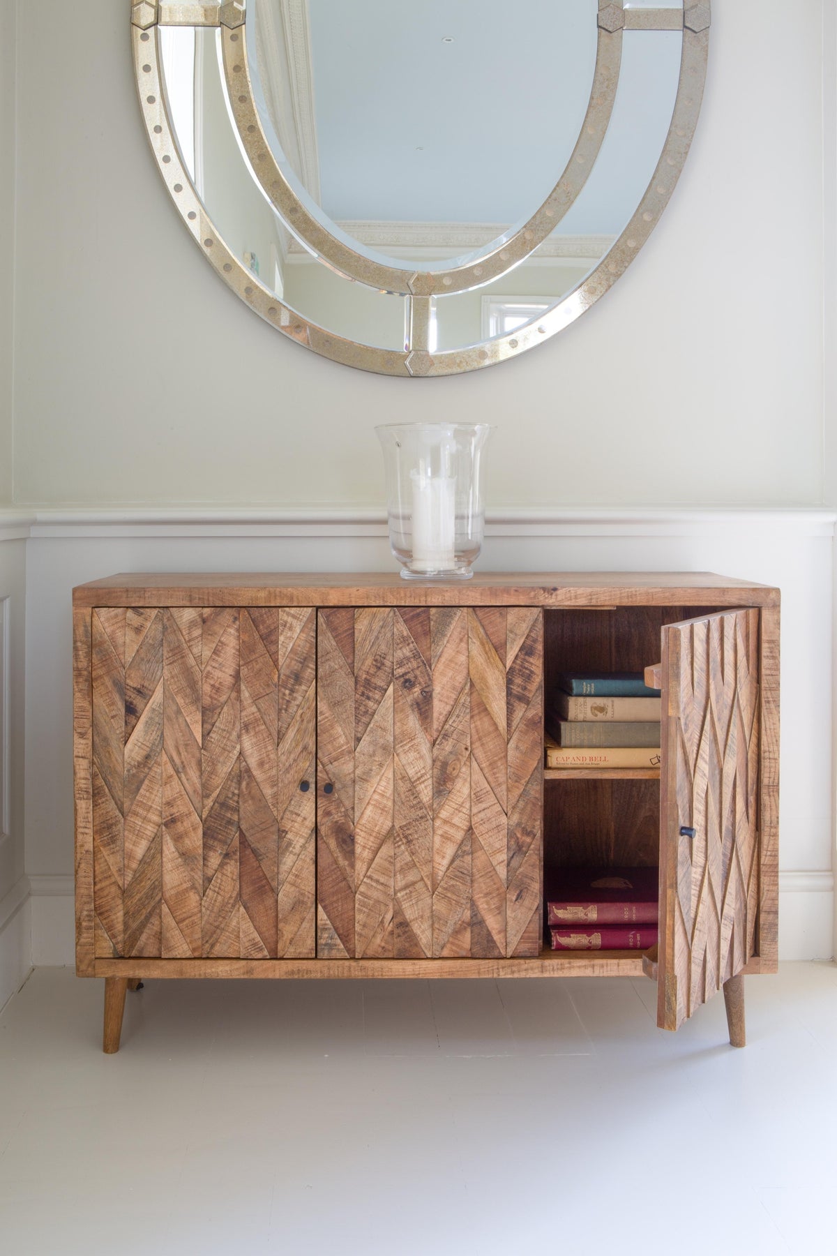 Carlton Furniture Chevron Sideboard 3 door in Natural Finish — lifestyle setting