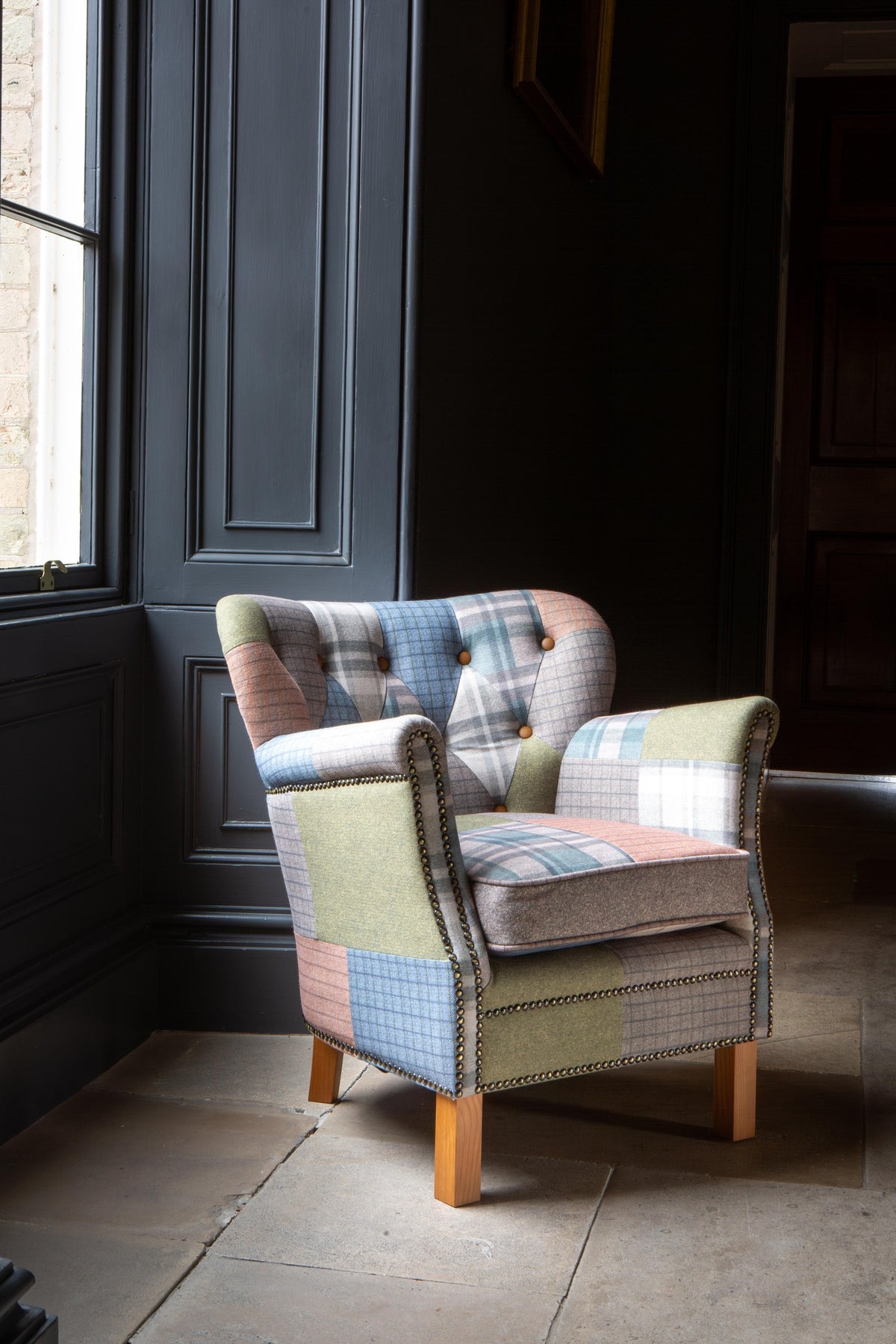 Carlton Furniture Dean Chair in Patchwork W10 Legs — lifestyle setting