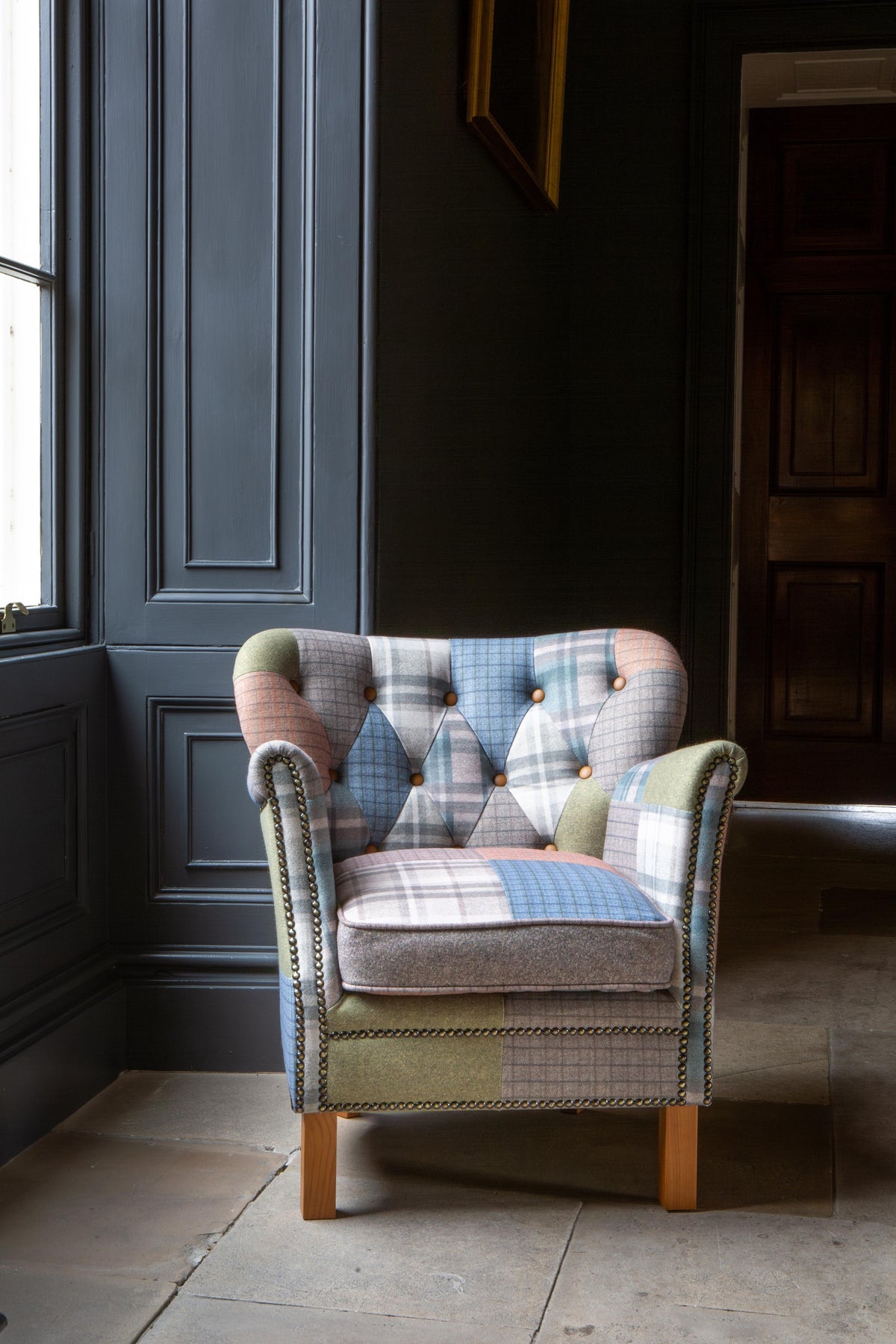 Carlton Furniture Dean Chair in Patchwork W10 Legs — lifestyle setting