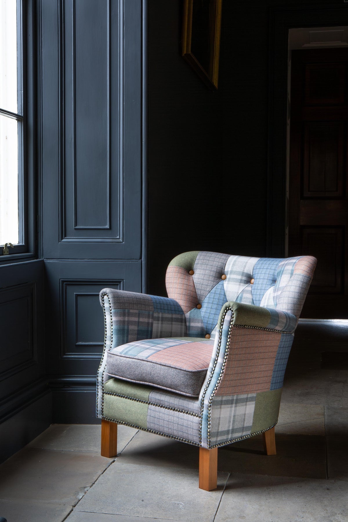 Carlton Furniture Dean Chair in Patchwork W10 Legs — lifestyle setting
