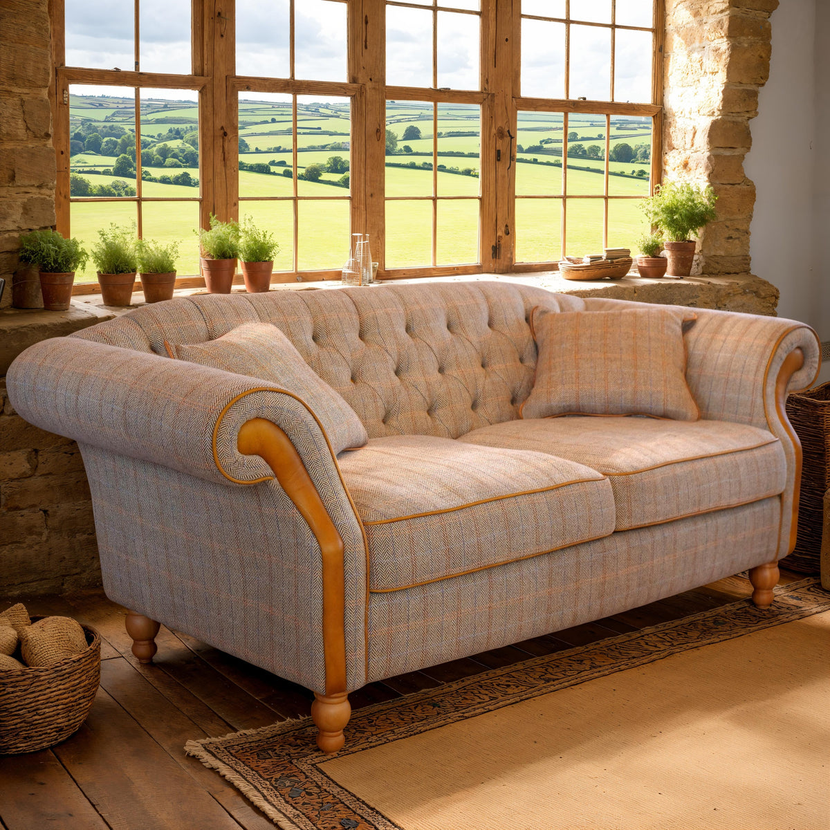 Carlton Furniture Edale 2 Seater Sofa in Harrington Tweed Fellwood Lodge Natural Legs — lifestyle setting