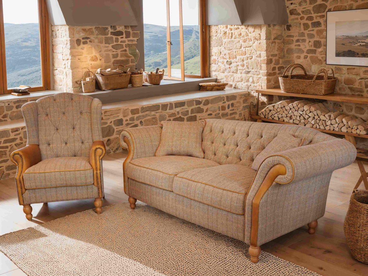 Carlton Furniture Edale 2 Seater Sofa in Harrington Tweed Fellwood Lodge Natural Legs — lifestyle setting