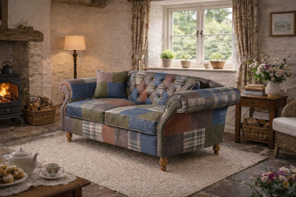 Carlton Furniture Edale 2 Seater Sofa in Patchwork Natural Legs — lifestyle setting