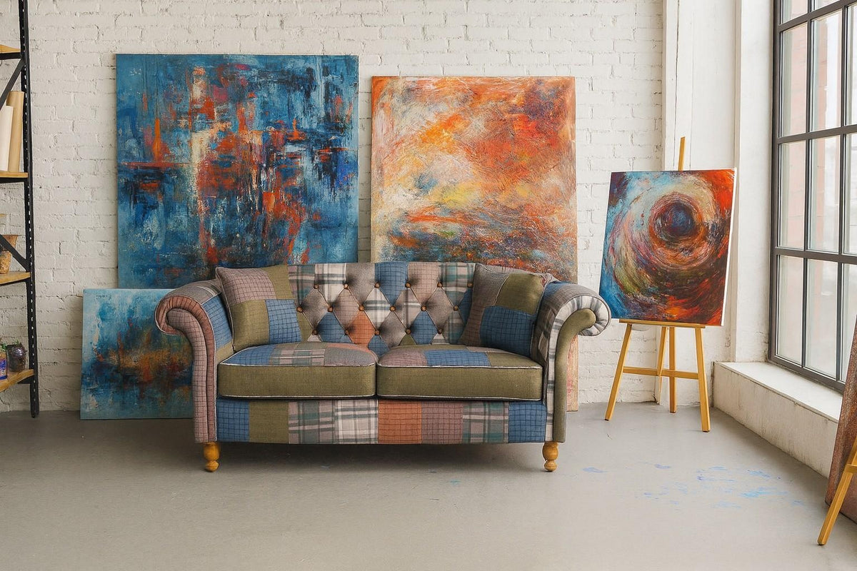 Carlton Furniture Edale 2 Seater Sofa in Patchwork Natural Legs — lifestyle setting