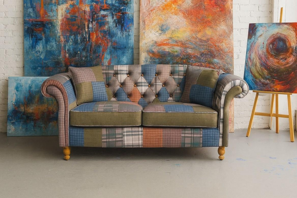 Carlton Furniture Edale 2 Seater Sofa in Patchwork Natural Legs — lifestyle setting