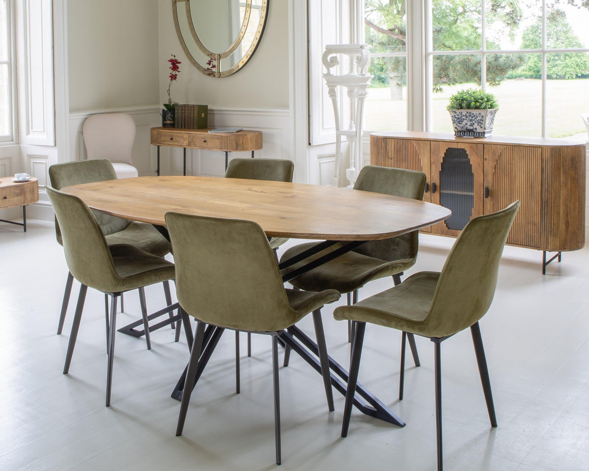 Carlton Furniture Fluted Range D - End Oval Dining Table Mango Wood with Spider X Leg — lifestyle setting