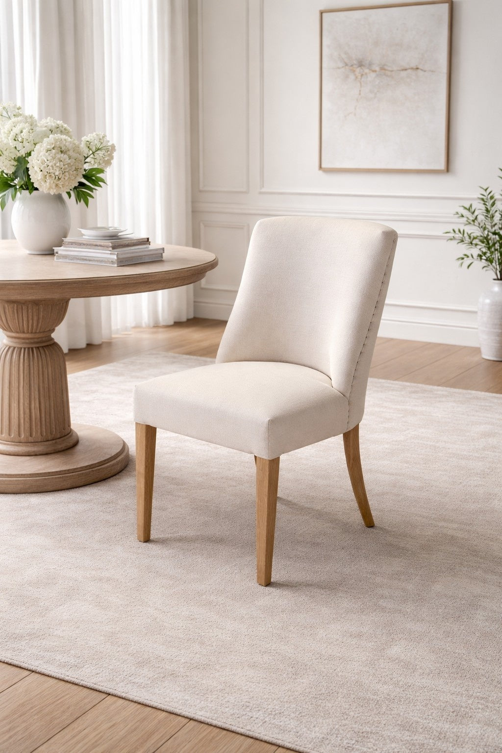 Carlton Furniture Huron Chair Natural Linen — lifestyle setting