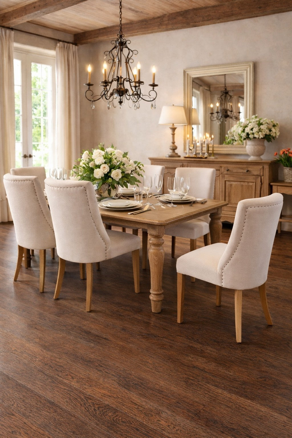 Carlton Furniture Huron Chair Natural Linen — lifestyle setting