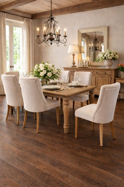 Carlton Furniture Huron Chair Natural Linen — lifestyle setting