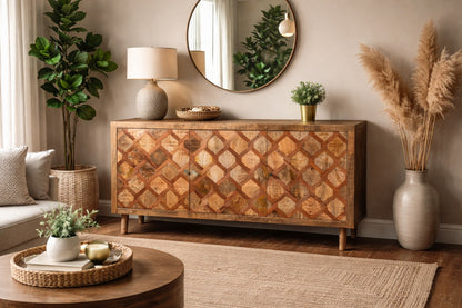 Carlton Furniture Ikat Antique 3 Door Sideboard with Wooden Legs — lifestyle setting