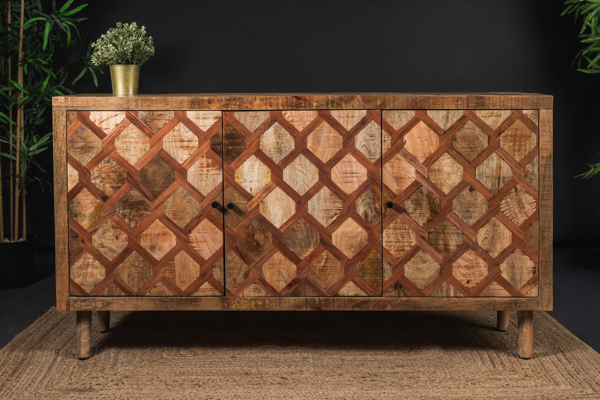 Carlton Furniture Ikat Antique 3 Door Sideboard with Wooden Legs — lifestyle setting