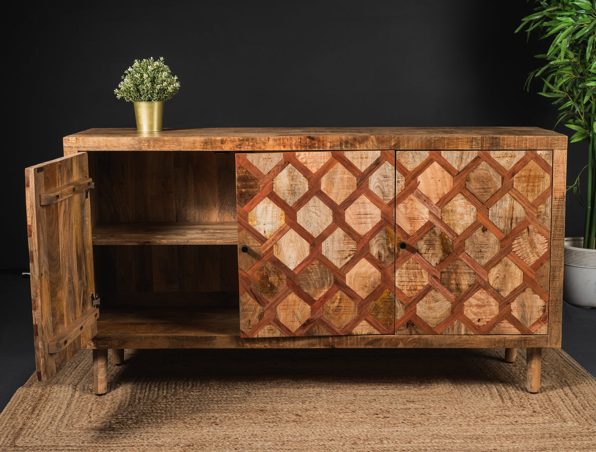 Carlton Furniture Ikat Antique 3 Door Sideboard with Wooden Legs — lifestyle setting
