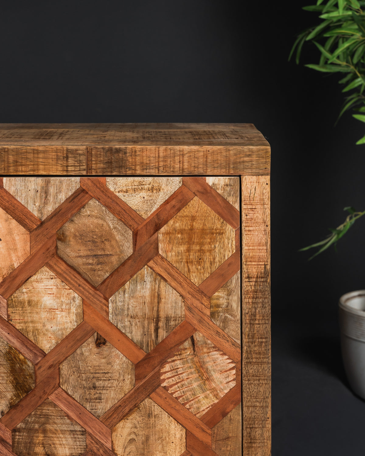 Carlton Furniture Ikat Antique 3 Door Sideboard with Wooden Legs — parquet door detail