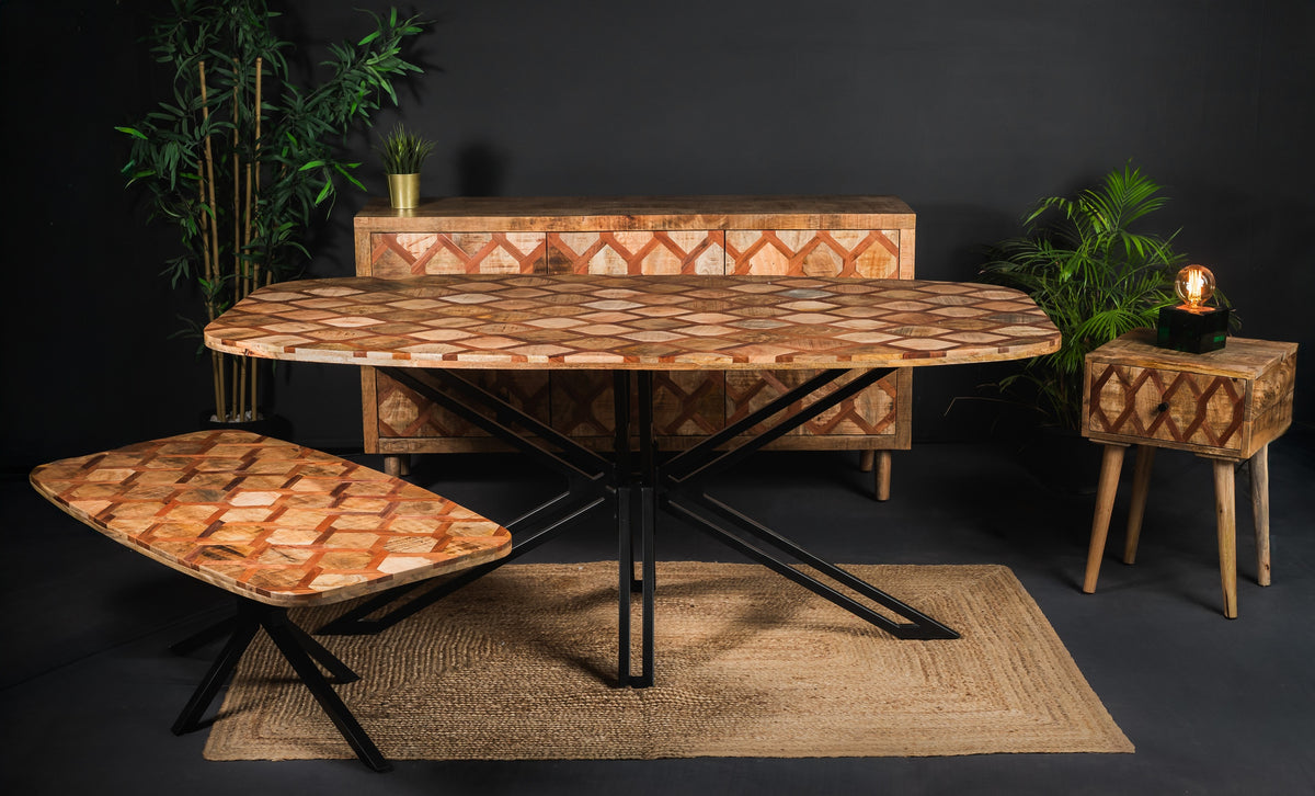 Carlton Furniture Ikat Antique D Shape Dining Table with Spider Metal Legs — lifestyle setting