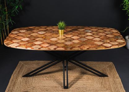 Carlton Furniture Ikat Antique D Shape Dining Table with Spider Metal Legs — lifestyle setting