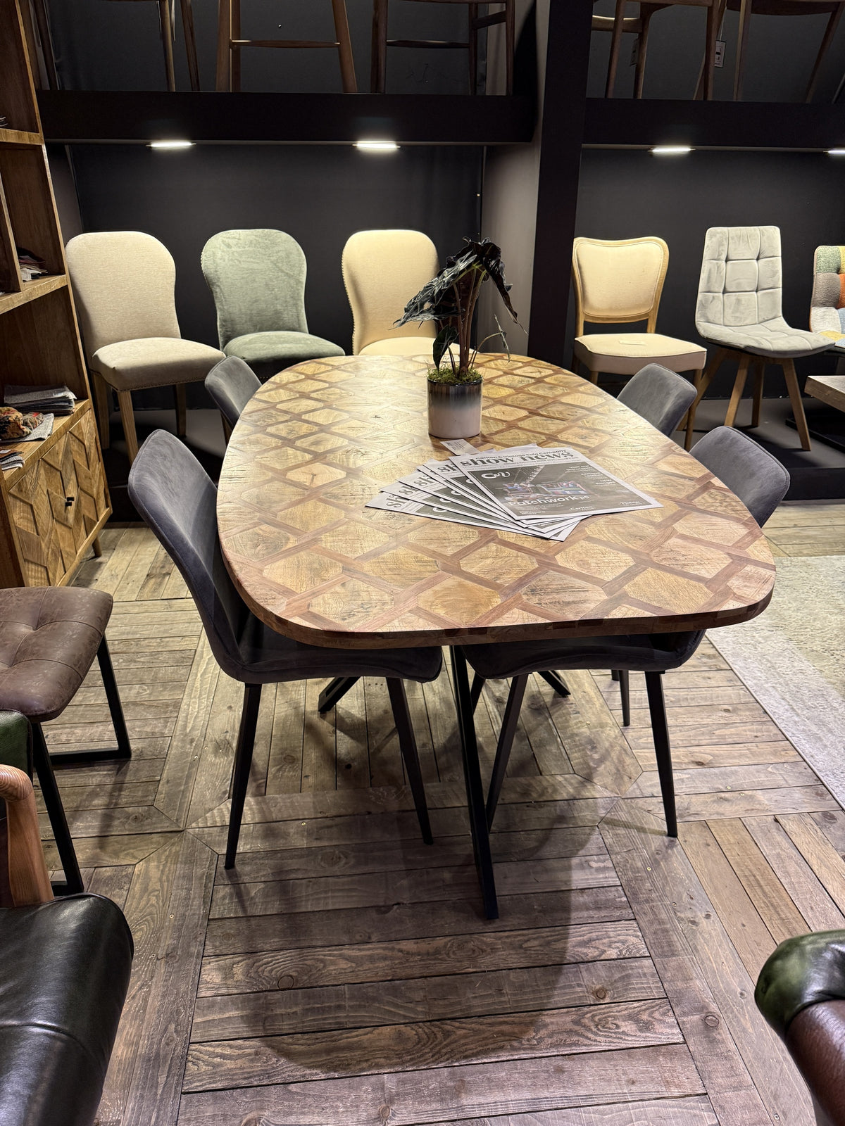 Carlton Furniture Ikat Antique D Shape Dining Table with Spider Metal Legs — lifestyle setting