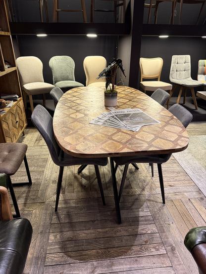 Carlton Furniture Ikat Antique D Shape Dining Table with Spider Metal Legs — lifestyle setting