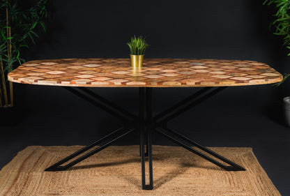 Carlton Furniture Ikat Antique D Shape Dining Table with Spider Metal Legs — lifestyle setting