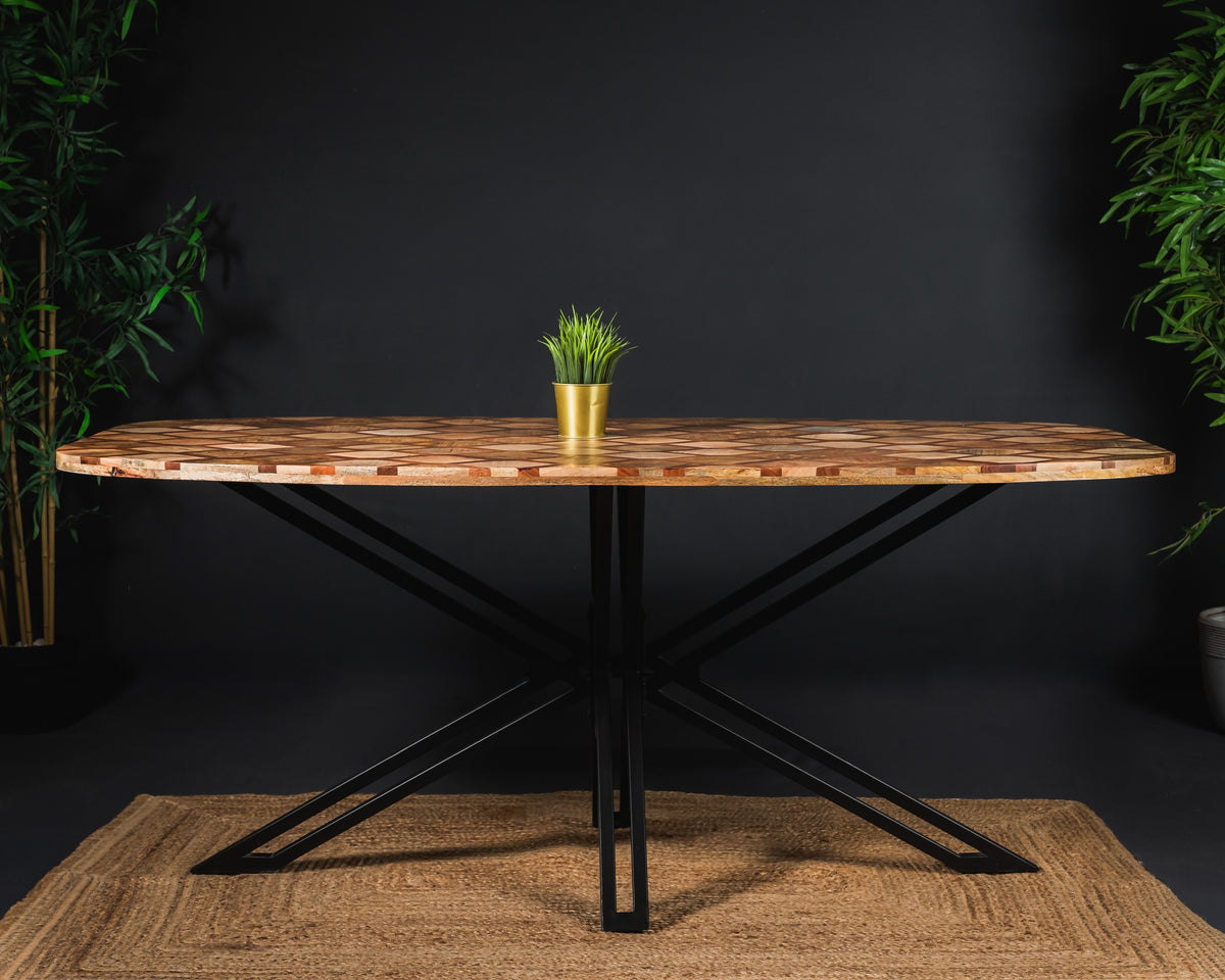 Carlton Furniture Ikat Antique D Shape Dining Table with Spider Metal Legs — lifestyle setting