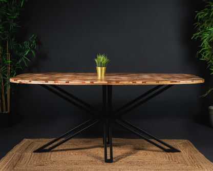 Carlton Furniture Ikat Antique D Shape Dining Table with Spider Metal Legs — lifestyle setting