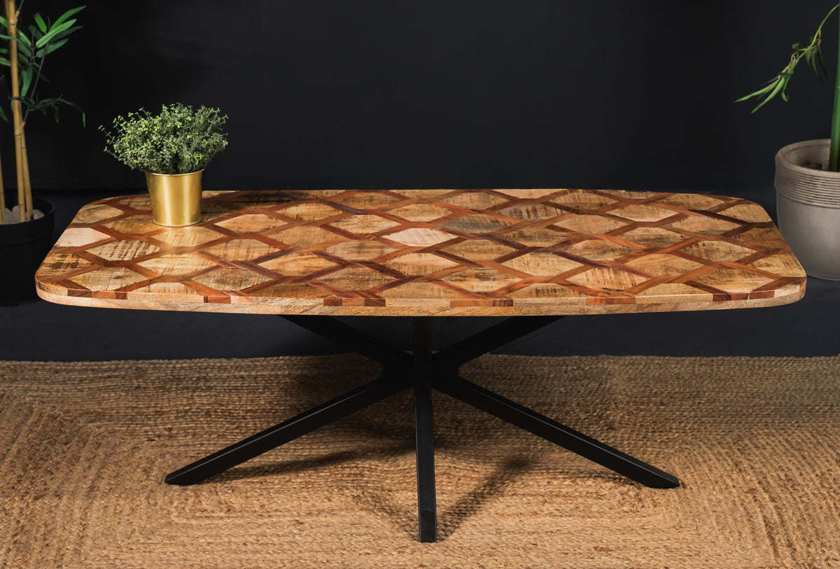 Carlton Furniture Ikat - Antique Oval Coffee Table with Spider Metal legs — lifestyle setting