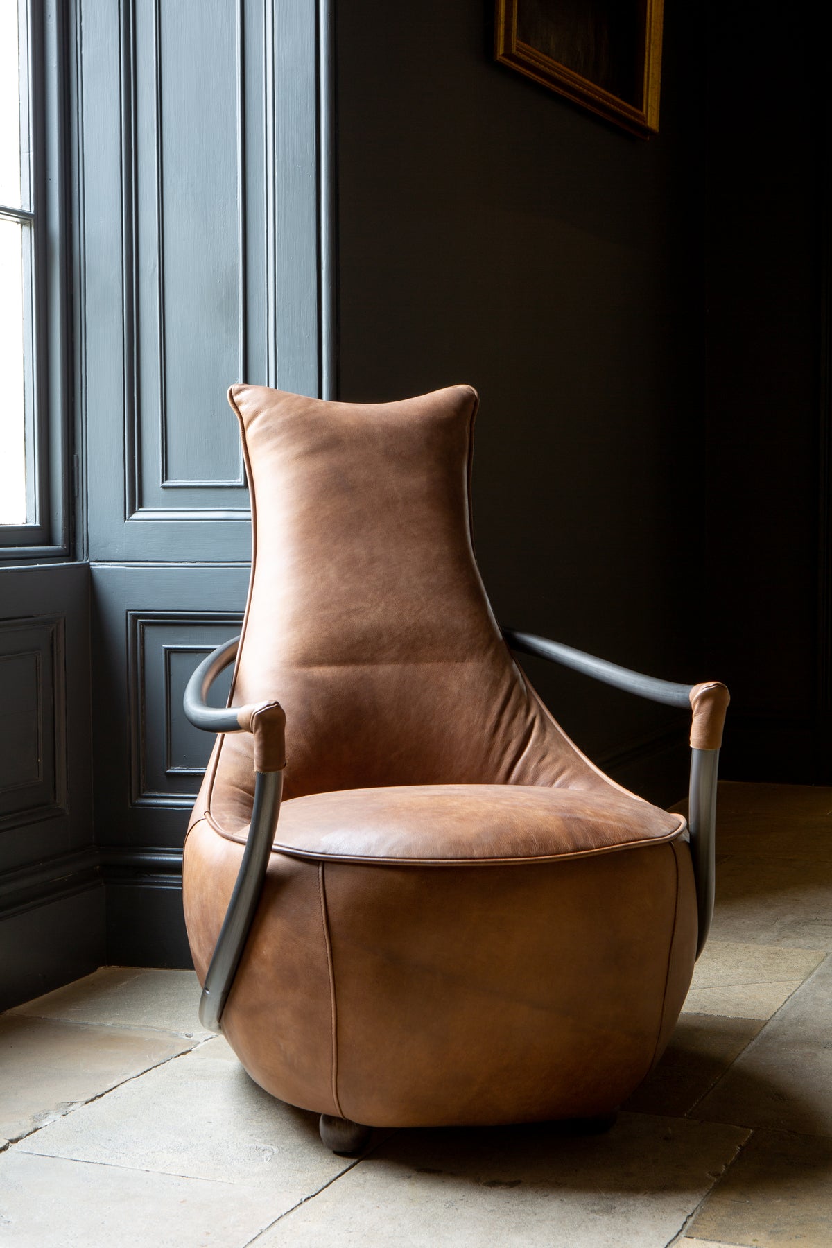 Carlton Furniture Maverick Retro Relax Armchair - front room view showing tall back and brown seat