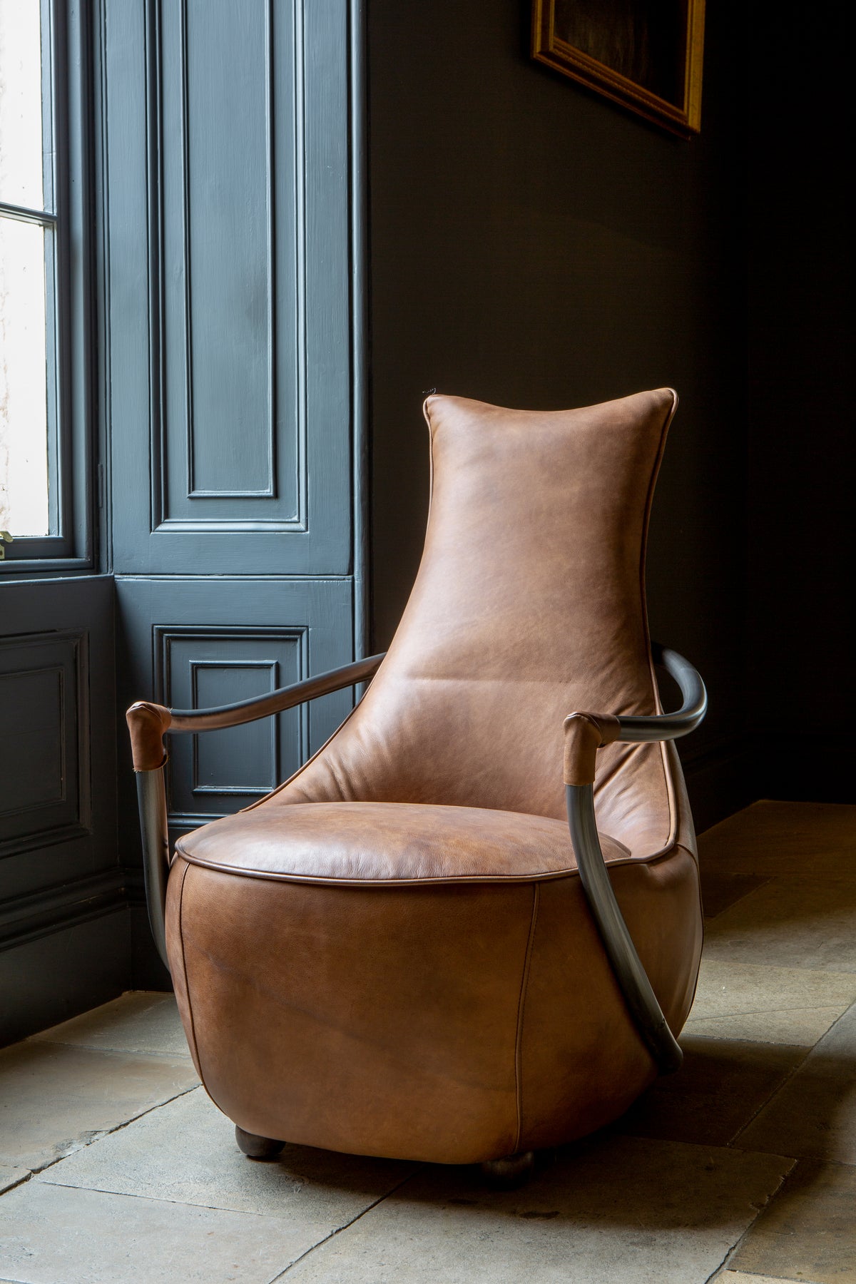 Carlton Furniture Maverick Retro Relax Armchair - front room view showing tall back and brown seat