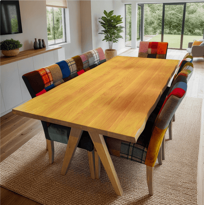 Carlton Furniture Modena Dining Table with A Shape Wooden Legs in Natural Oiled - room view of natural-oiled top and wooden A legs