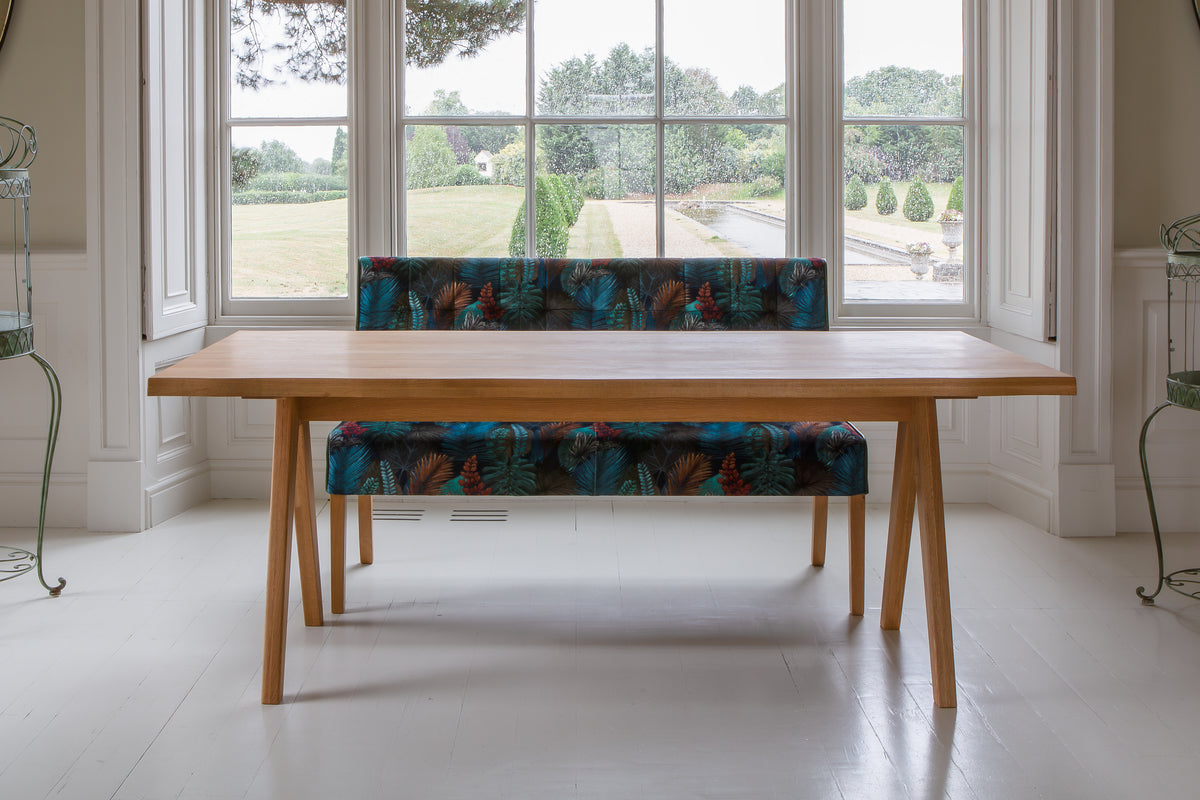 Carlton Furniture Modena Dining Table with A Shape Wooden Legs in Natural Oiled - room view of natural-oiled top and wooden A legs