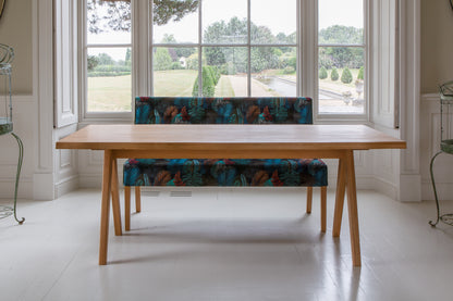 Carlton Furniture Modena Dining Table with A Shape Wooden Legs in Natural Oiled - room view of natural-oiled top and wooden A legs