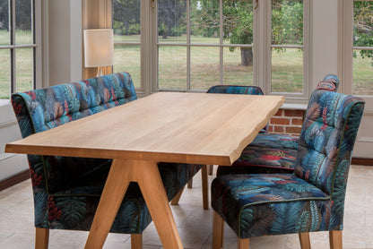 Carlton Furniture Modena Dining Table with A Shape Wooden Legs in Natural Oiled - room view of natural-oiled top and wooden A legs
