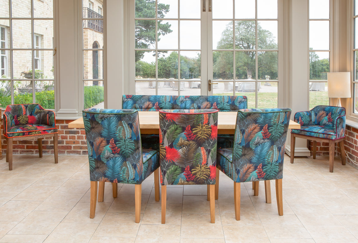 Carlton Furniture Modena Dining Table with A Shape Wooden Legs in Natural Oiled - room view of natural-oiled top and wooden A legs
