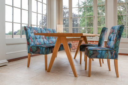 Carlton Furniture Modena Dining Table with A Shape Wooden Legs in Natural Oiled - room view of natural-oiled top and wooden A legs