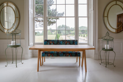 Carlton Furniture Modena Dining Table with A Shape Wooden Legs in Natural Oiled - room view of natural-oiled top and wooden A legs