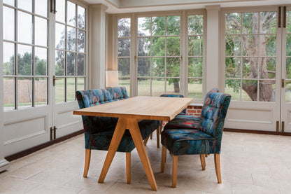 Carlton Furniture Modena Dining Table with A Shape Wooden Legs in Natural Oiled - room view of natural-oiled top and wooden A legs