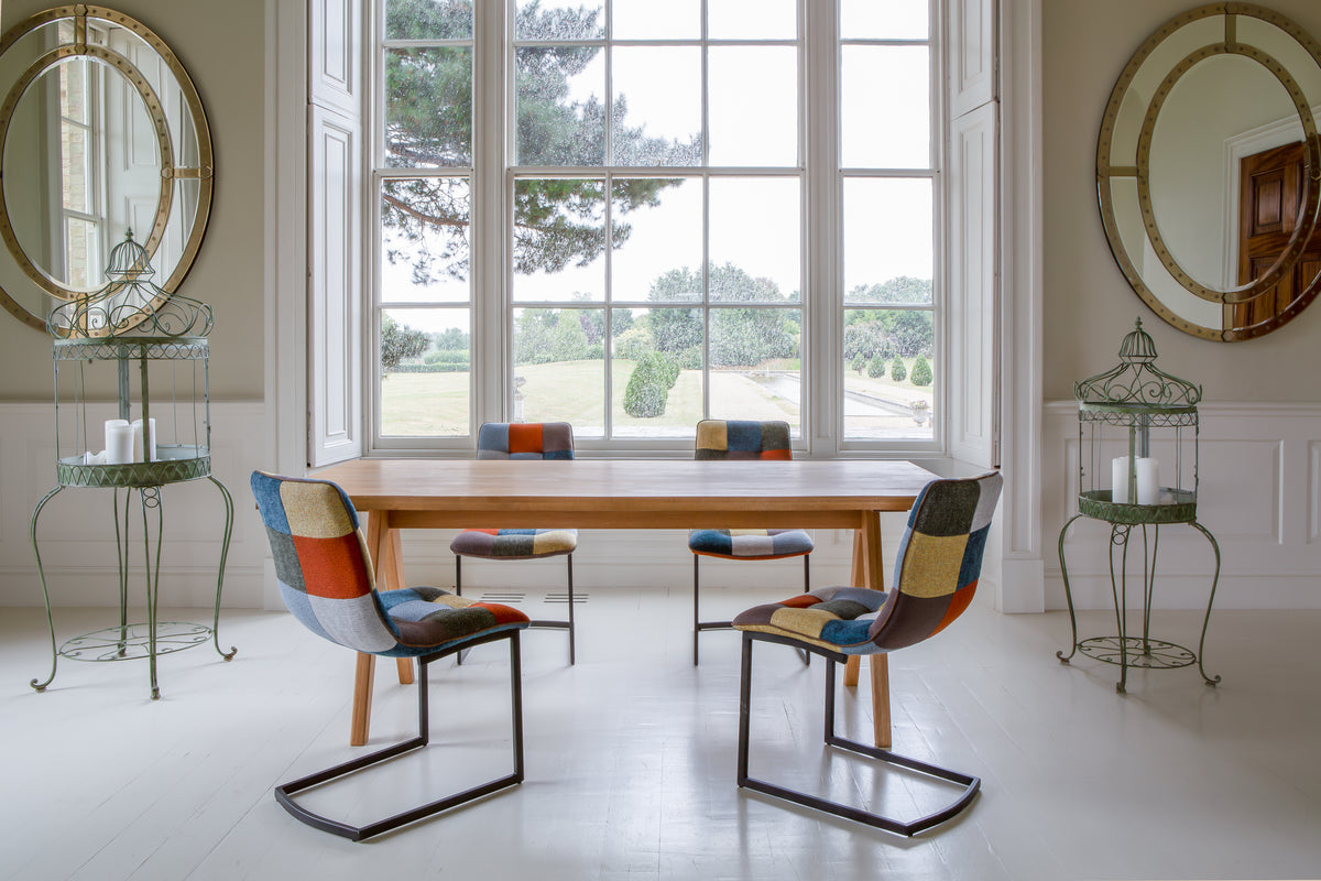 Carlton Furniture Modena Dining Table with A Shape Wooden Legs in Natural Oiled - room view of natural-oiled top and wooden A legs