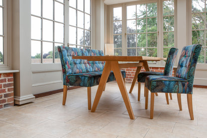 Carlton Furniture Modena Dining Table with A Shape Wooden Legs in Natural Oiled - room view of natural-oiled top and wooden A legs