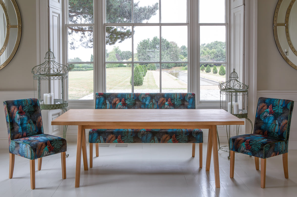 Carlton Furniture Modena Dining Table with A Shape Wooden Legs in Natural Oiled - room view of natural-oiled top and wooden A legs