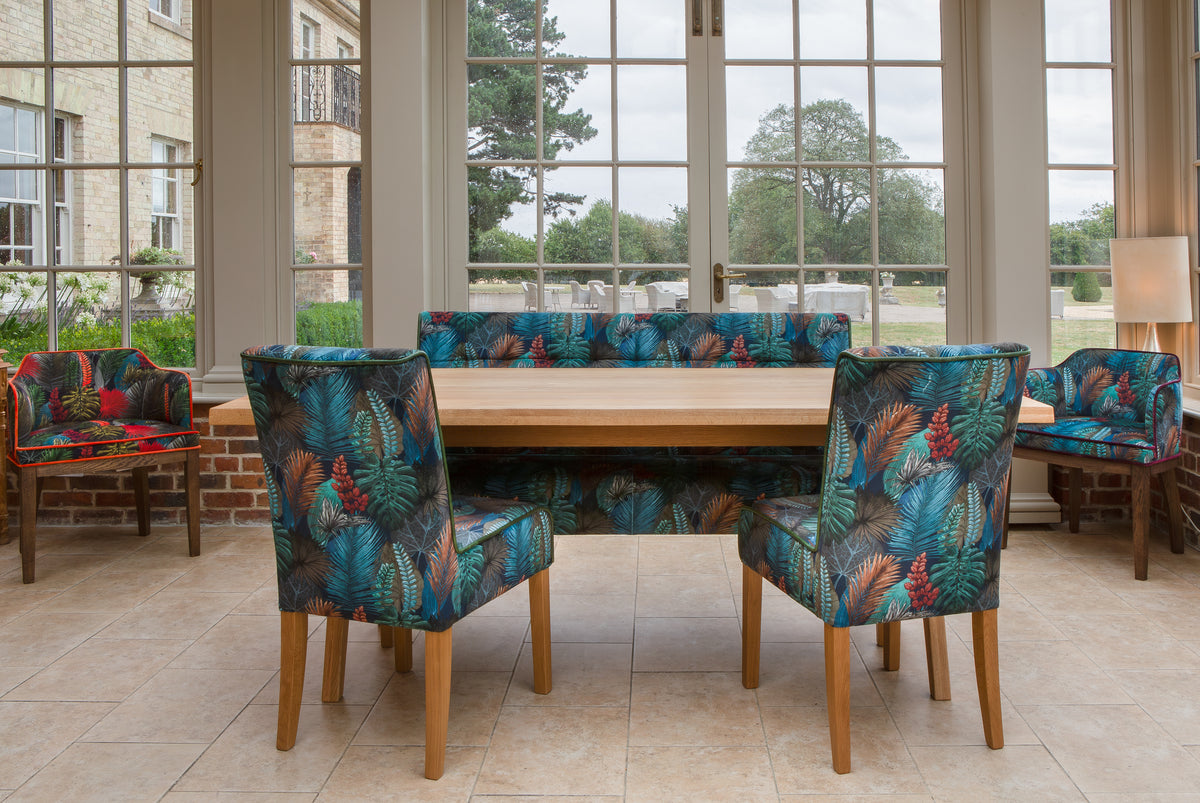 Carlton Furniture Modena Dining Table with A Shape Wooden Legs in Natural Oiled - room view of natural-oiled top and wooden A legs