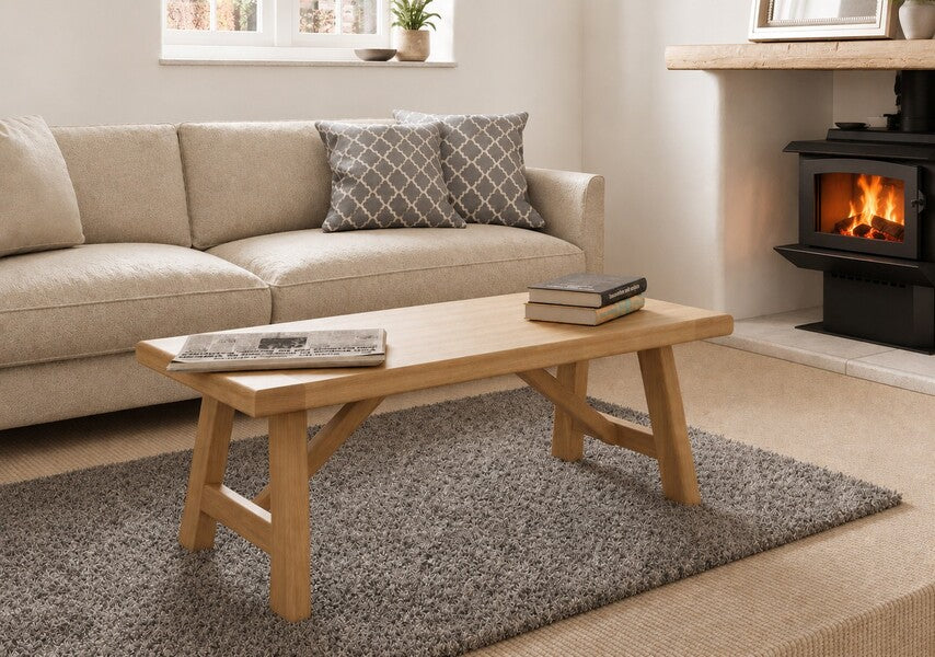 Carlton Furniture Morgan Trestle Coffee Table in Grey Oiled Finish supplier photograph