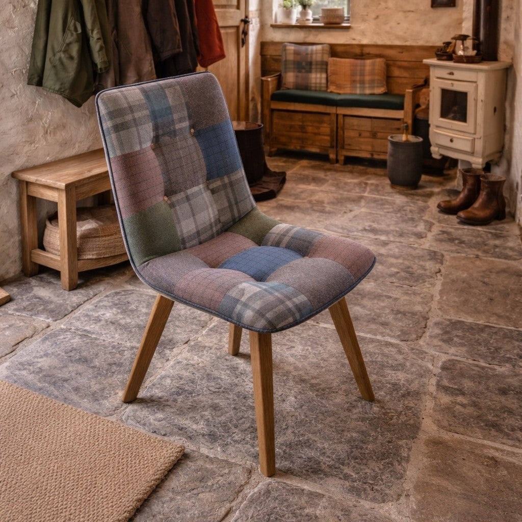 Carlton Furniture Pair of Atlanta Swivel Chairs - Patchwork - Oak Legs Matt Lacquer — lifestyle setting