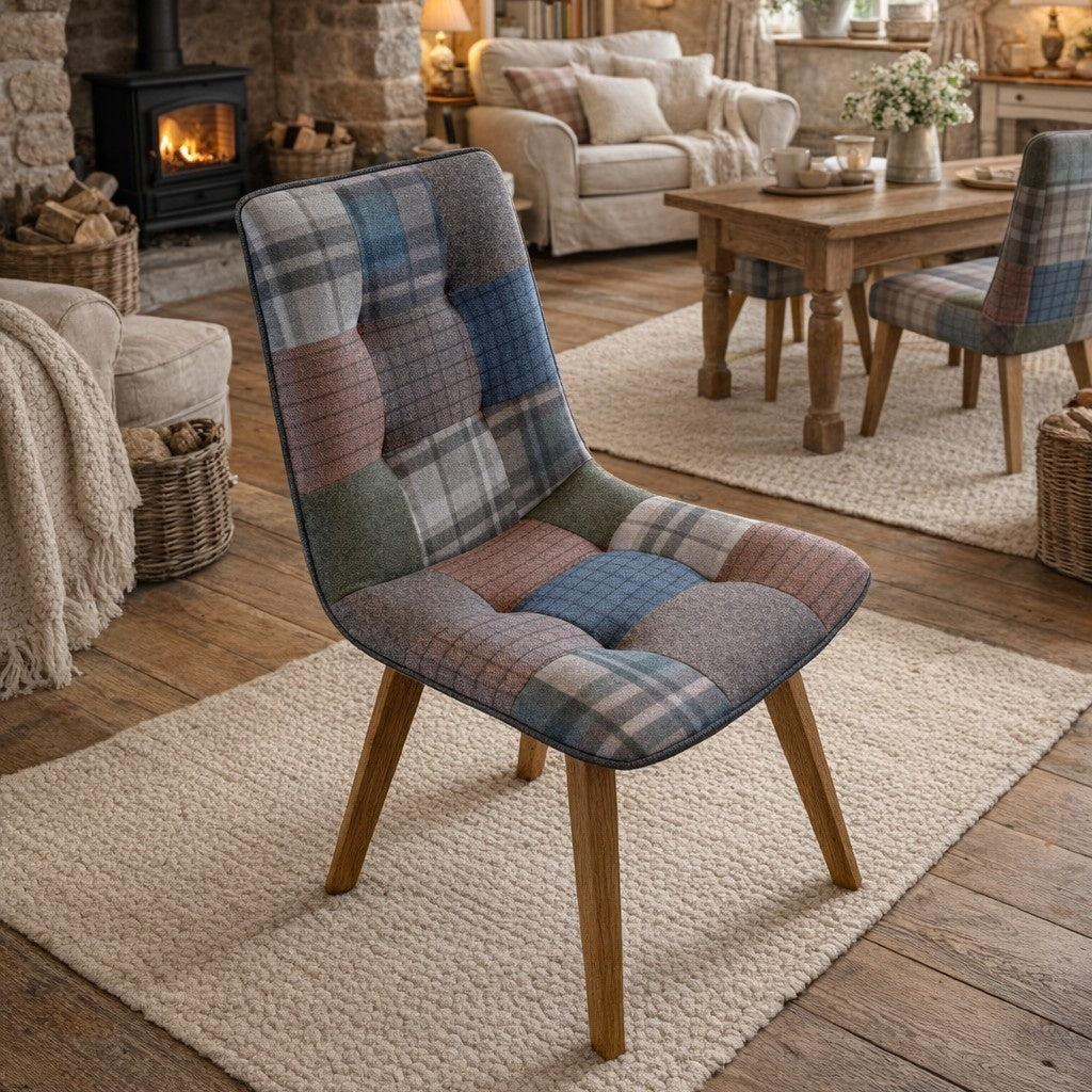 Carlton Furniture Pair of Atlanta Swivel Chairs - Patchwork - Oak Legs Matt Lacquer — lifestyle setting