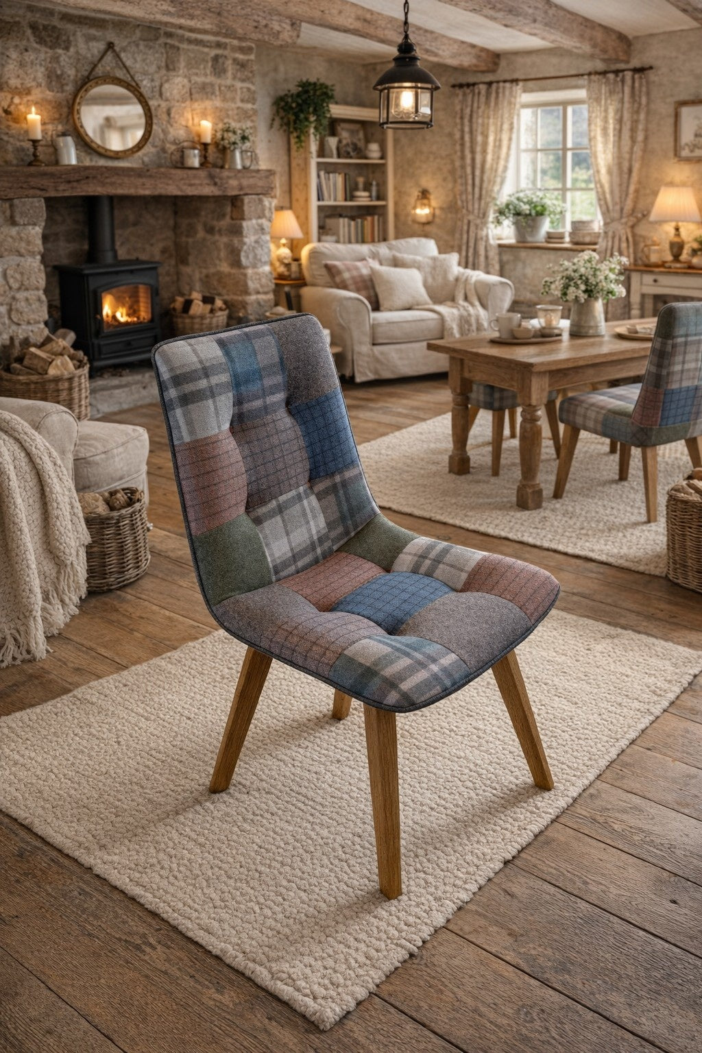 Carlton Furniture Pair of Atlanta Swivel Chairs - Patchwork - Oak Legs Matt Lacquer — lifestyle setting