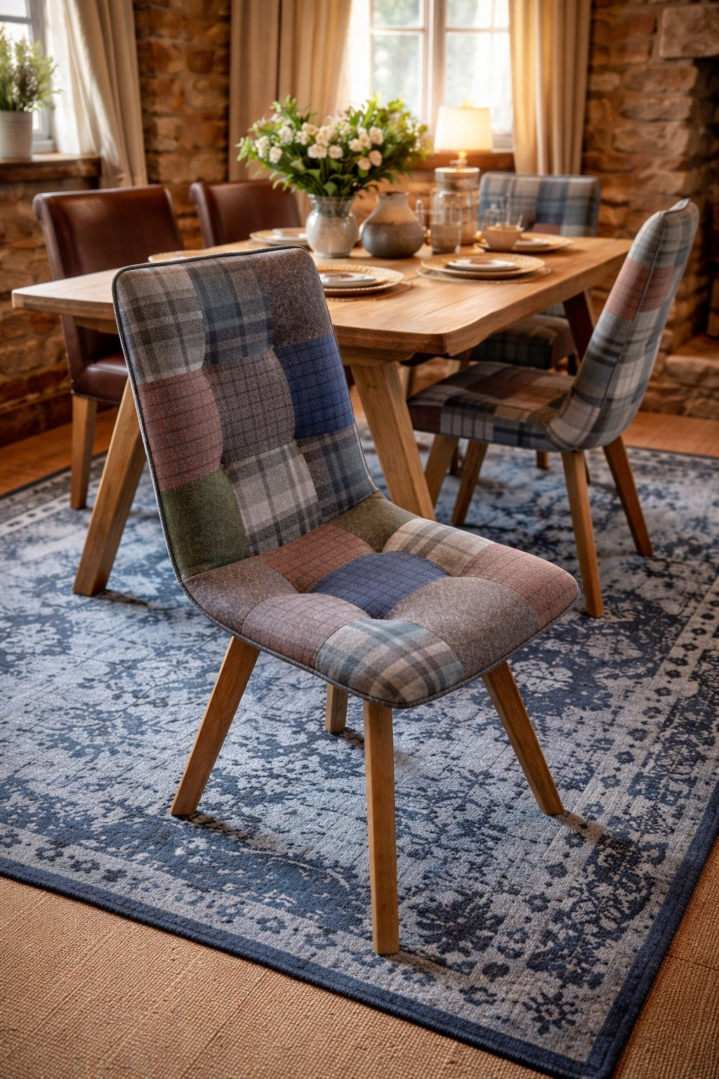 Carlton Furniture Pair of Atlanta Swivel Chairs - Patchwork - Oak Legs Matt Lacquer — lifestyle setting