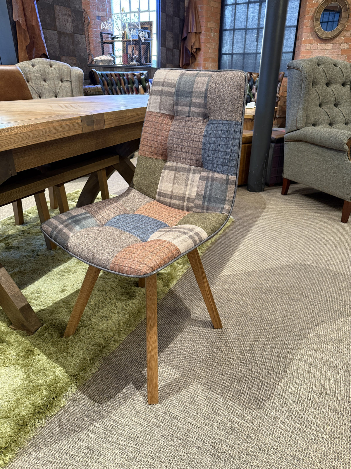 Carlton Furniture Pair of Atlanta Swivel Chairs - Patchwork - Oak Legs Matt Lacquer — lifestyle setting
