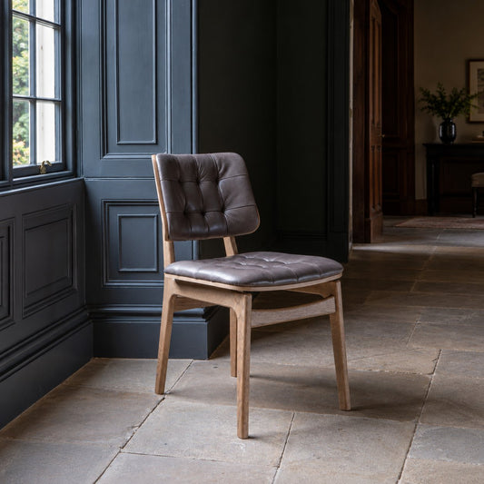 Carlton Furniture Pair of Boden Chairs upholstered seat and back in Grey Leather Grey oil legs — lifestyle setting