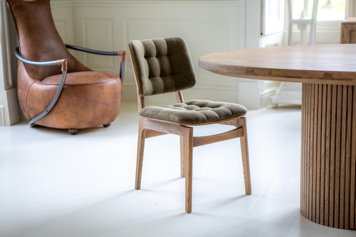 Carlton Furniture Pair of Boden Chairs upholstered seat and back in Hunter green Fabric Grey oil legs — lifestyle setting