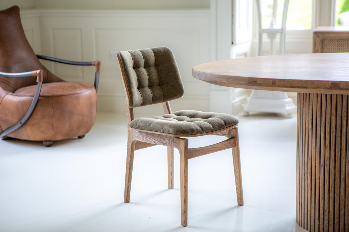 Carlton Furniture Pair of Boden Chairs upholstered seat and back in Hunter green Fabric Grey oil legs — lifestyle setting