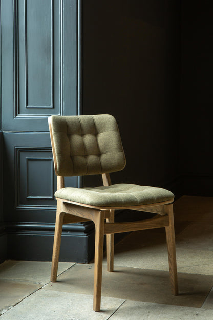 Carlton Furniture Pair of Boden Chairs upholstered seat and back in Hunter green Fabric Grey oil legs — lifestyle setting
