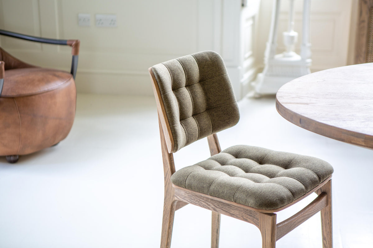 Carlton Furniture Pair of Boden Chairs upholstered seat and back in Hunter green Fabric Grey oil legs — lifestyle setting